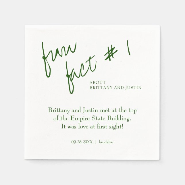 Brittany Modern Emerald Green Fun Fact #1 Wedding Napkin (Front)