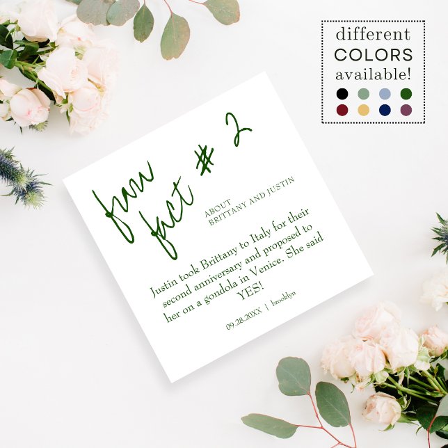 Brittany Modern Emerald Green Fun Fact #2 Wedding Napkin (Creator Uploaded)