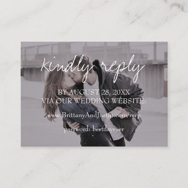 Brittany Modern Photo Script Wedding Website RSVP Enclosure Card (Front)