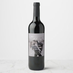 Brittany Modern Photo White Calligraphy Wedding Wine Label