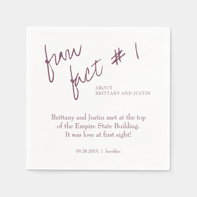 Brittany Modern Plum Purple Fun Fact #1 Wedding Napkin (Front)