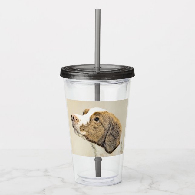 Brittany Painting - Cute Original Dog Art Acrylic Tumbler (Front)