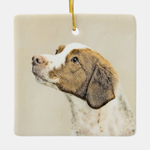 Brittany Painting - Cute Original Dog Art Ceramic Ornament