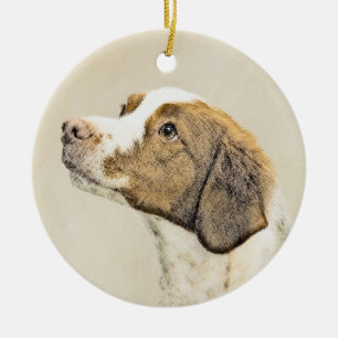 Brittany Painting - Cute Original Dog Art Ceramic Tree Decoration