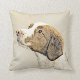 Brittany Painting - Cute Original Dog Art Cushion