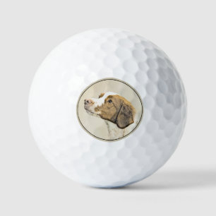 Brittany Painting - Cute Original Dog Art Golf Balls