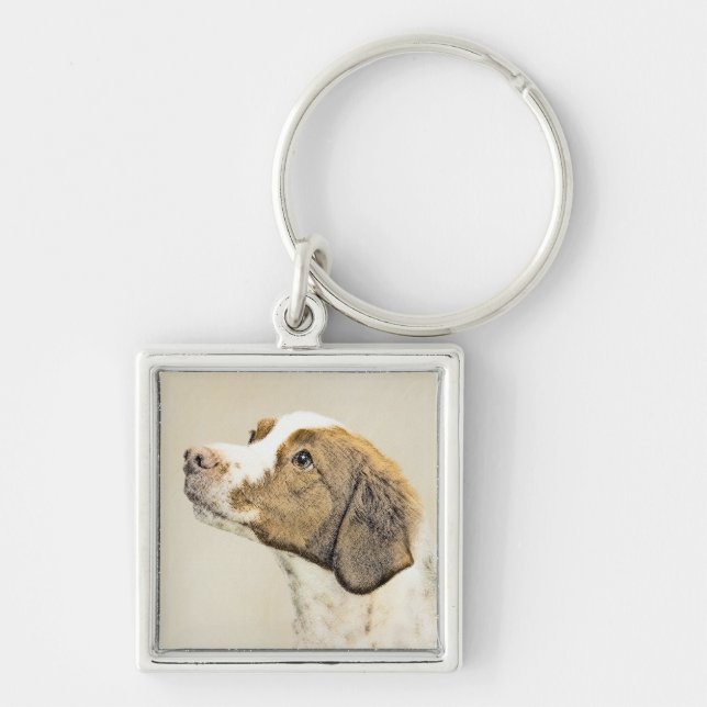Brittany Painting - Cute Original Dog Art Key Ring (Front)