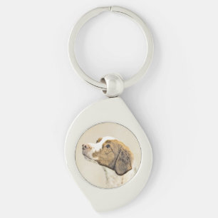 Brittany Painting - Cute Original Dog Art Key Ring