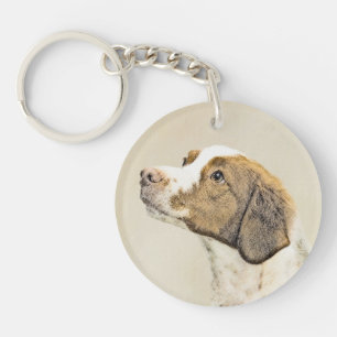 Brittany Painting - Cute Original Dog Art Key Ring