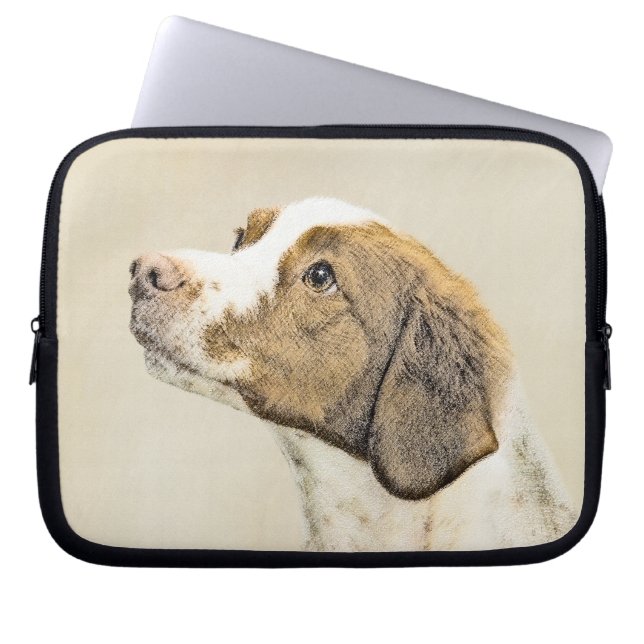 Brittany Painting - Cute Original Dog Art Laptop Sleeve (Front)