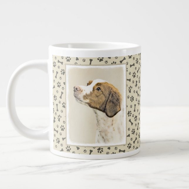 Brittany Painting - Cute Original Dog Art Large Coffee Mug (Left)