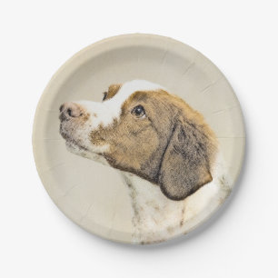 Brittany Painting - Cute Original Dog Art Paper Plate