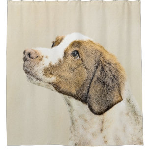 Brittany Painting - Cute Original Dog Art Shower Curtain