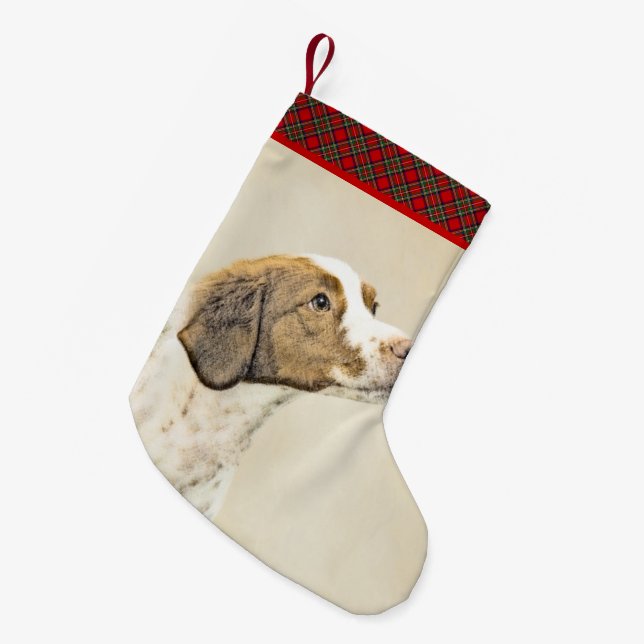 Brittany Painting - Cute Original Dog Art Small Christmas Stocking (Front (Hanging))