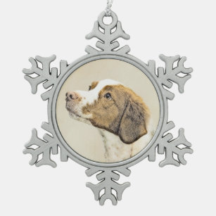 Brittany Painting - Cute Original Dog Art Snowflake Pewter Christmas Ornament