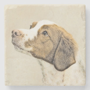 Brittany Painting - Cute Original Dog Art Stone Coaster