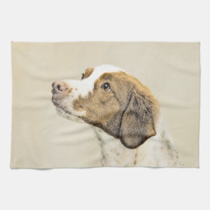Brittany Painting - Cute Original Dog Art Tea Towel