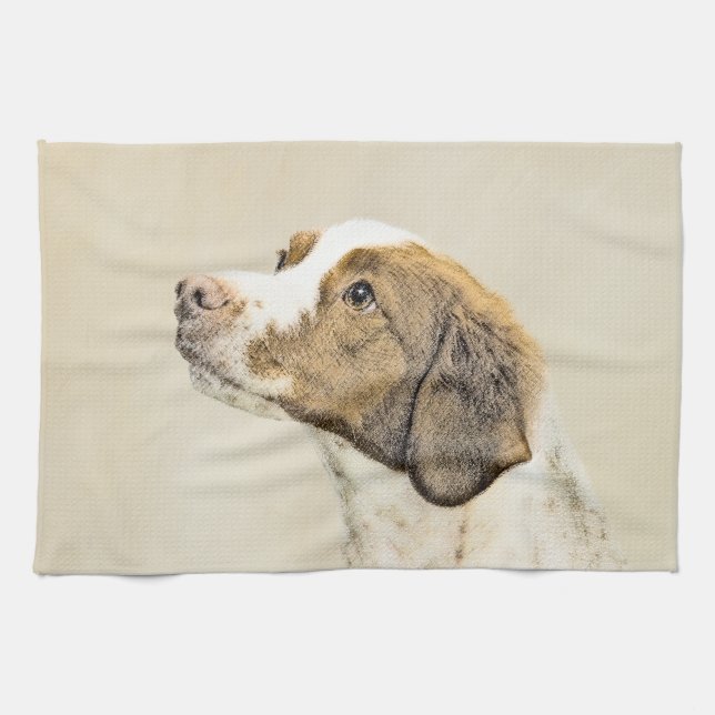 Brittany Painting - Cute Original Dog Art Tea Towel (Horizontal)