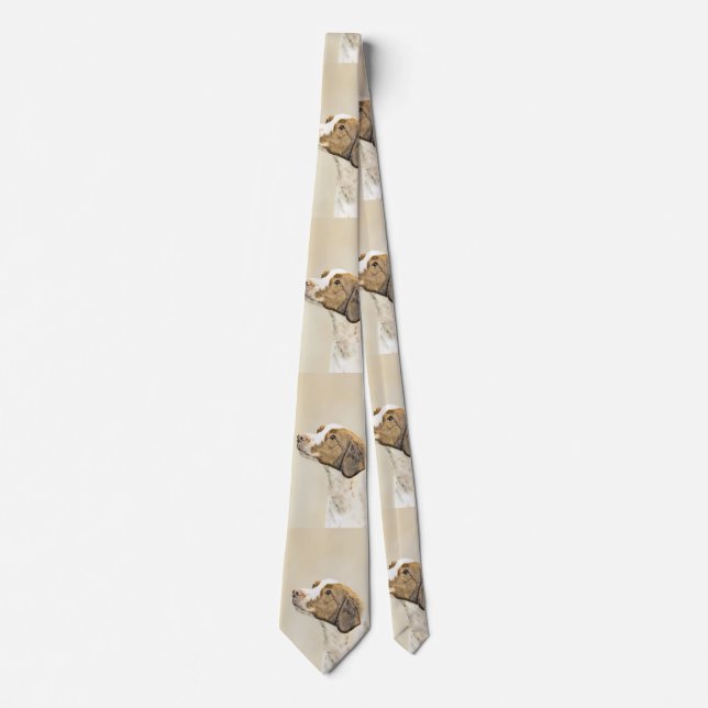 Brittany Painting - Cute Original Dog Art Tie (Front)