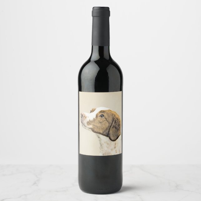 Brittany Painting - Cute Original Dog Art Wine Label (Front)