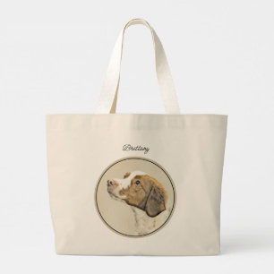 Brittany Painting Orange Roan Spaniel Cute Dog Art Large Tote Bag