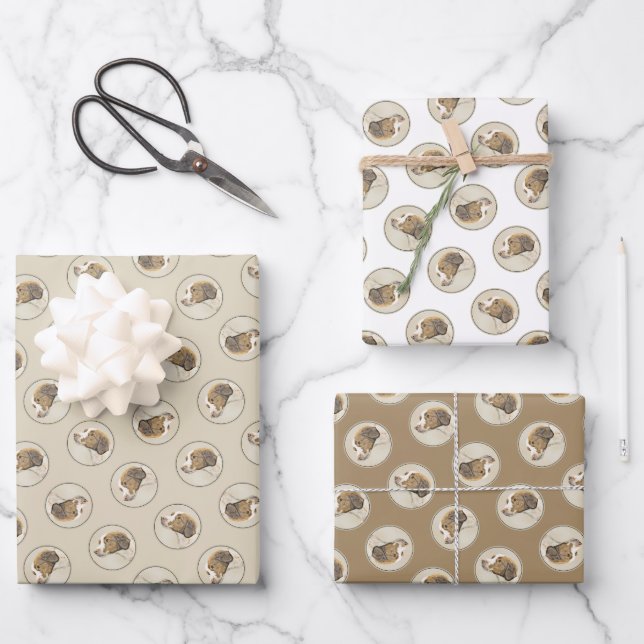 Brittany Painting Orange Roan Spaniel Cute Dog Art Wrapping Paper Sheet (Front)