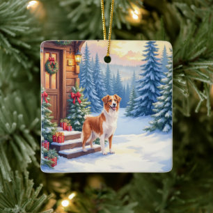 Brittany Rustic Cabin Christmas Winter Art Ceramic Ornament