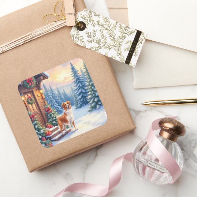 Brittany Rustic Cabin Christmas Winter Art Square Sticker (Gifting)