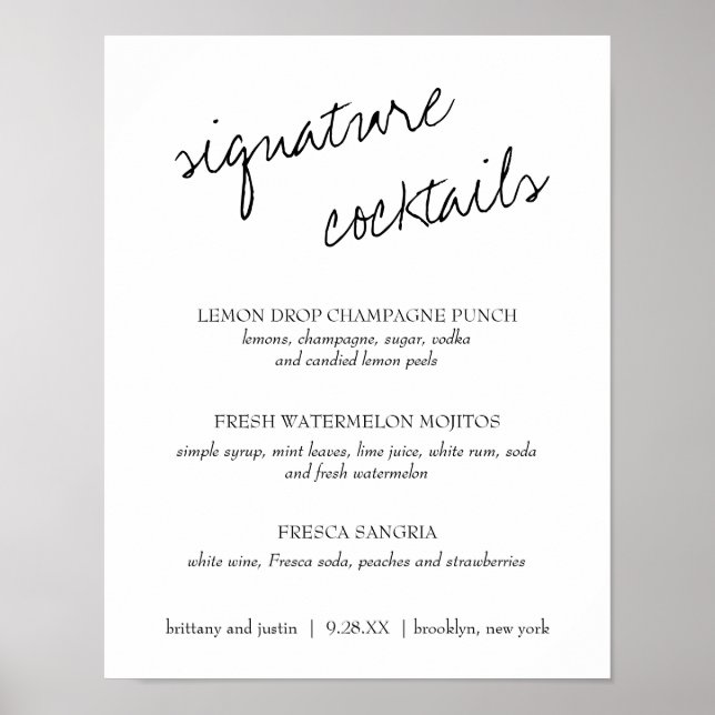 Brittany Signature Cocktails Menu Wedding Sign (Front)