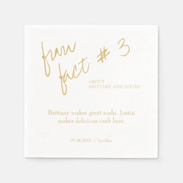 Brittany Simple Gold Fun Fact #3 Wedding Napkin (Front)