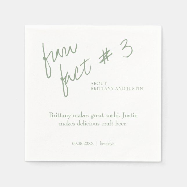 Brittany Simple Sage Green Fun Fact #3 Wedding Napkin (Front)