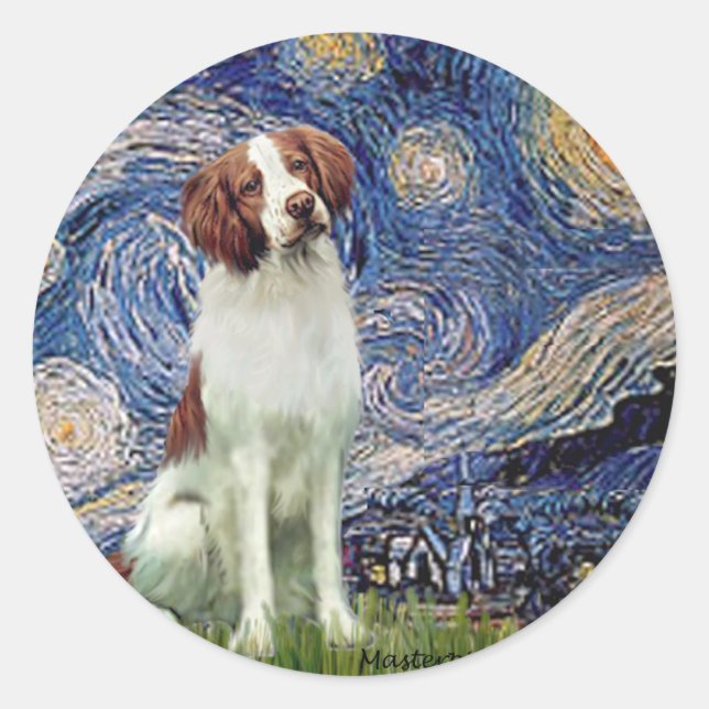 Brittany Spaniel 3 - Starry Night Classic Round Sticker (Front)