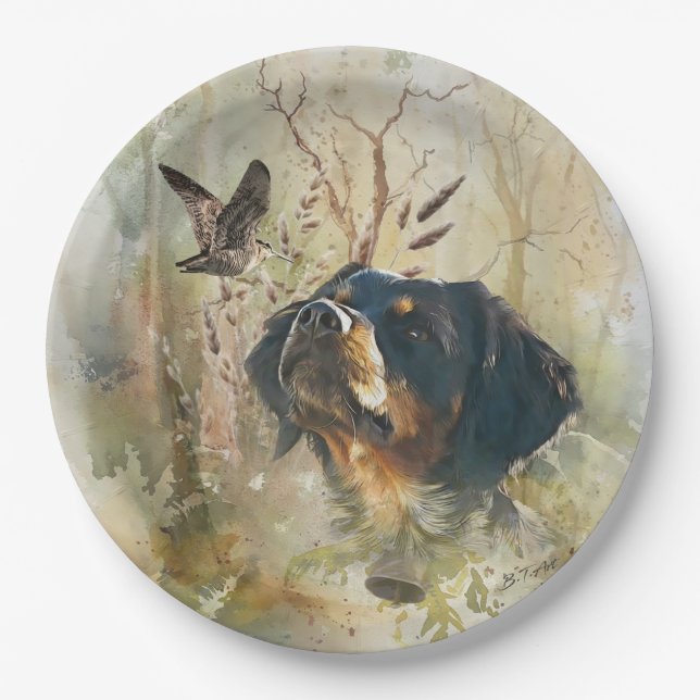 Brittany Spaniel and woodcock  Paper Plate (Front)