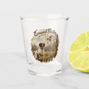 Brittany Spaniel and woodcock Shot Glass