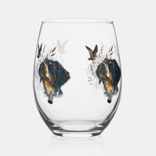 Brittany Spaniel and woodcock Stemless Wine Glass