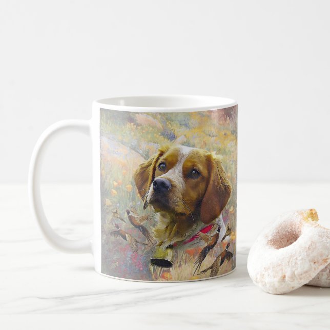Brittany Spaniel Art ,  Coffee Mug (With Donut)