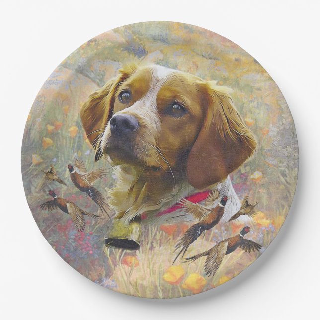 Brittany Spaniel Art ,  Paper Plate (Front)