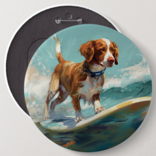 Brittany Spaniel Beach Surfing Painting  6 Cm Round Badge