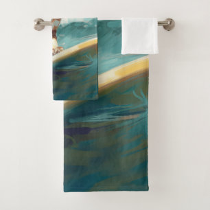 Brittany Spaniel Beach Surfing Painting  Bath Towel Set