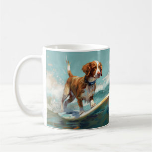 Brittany Spaniel Beach Surfing Painting  Coffee Mug