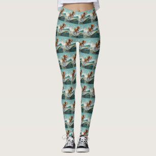 Brittany Spaniel Beach Surfing Painting Leggings