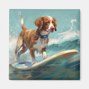 Brittany Spaniel Beach Surfing Painting  Magnet