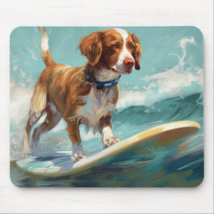 Brittany Spaniel Beach Surfing Painting Mouse Mat