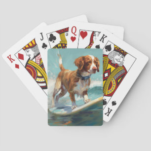 Brittany Spaniel Beach Surfing Painting  Playing Cards