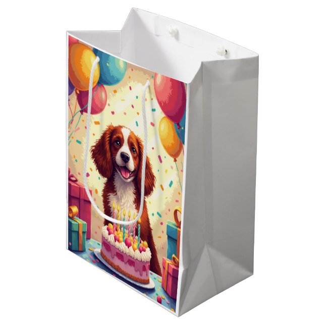 Brittany Spaniel Birthday Celebration Medium Gift Bag (Front Angled)