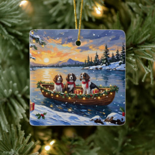 Brittany Spaniel Christmas Boat Holiday Ceramic Ornament