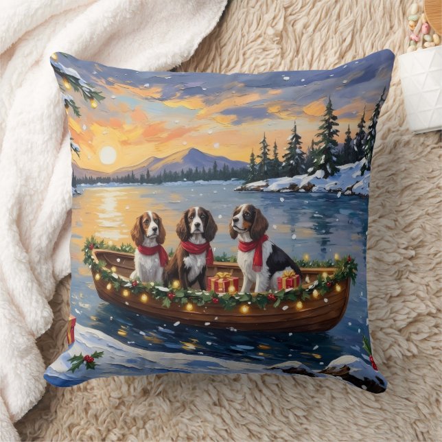 Brittany Spaniel Christmas Boat Holiday Cushion (Blanket)