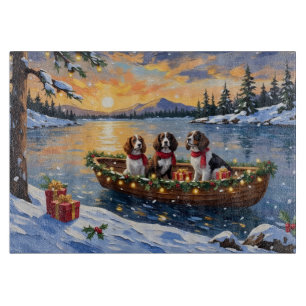 Brittany Spaniel Christmas Boat Holiday Cutting Board