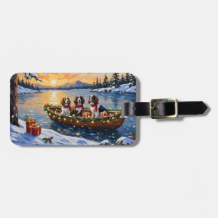 Brittany Spaniel Christmas Boat Holiday Luggage Tag