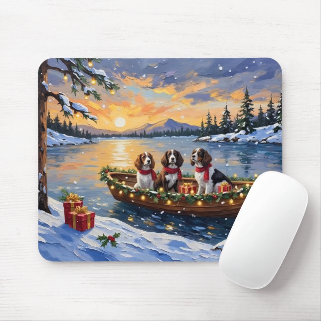 Brittany Spaniel Christmas Boat Holiday Mouse Mat (With Mouse)